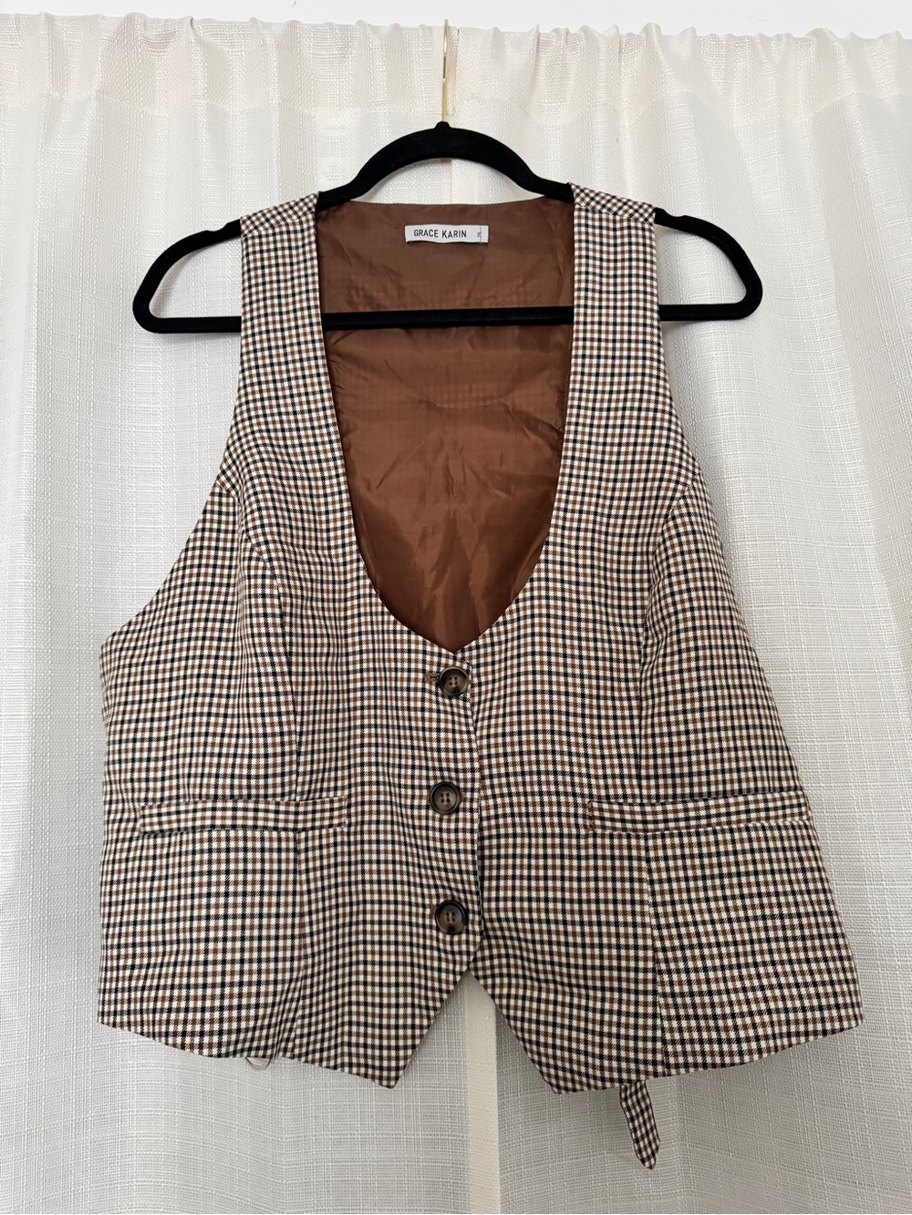 Grace Karin Tan and Brown Plaid Vest